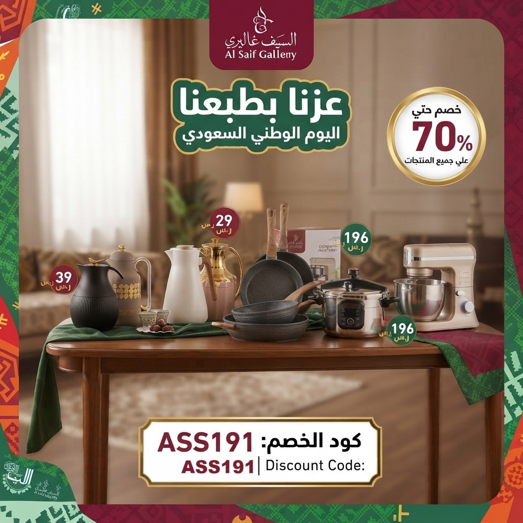 عروض اليوم الوطني السيف غاليري  خصم حتى 70% + كود ASS191