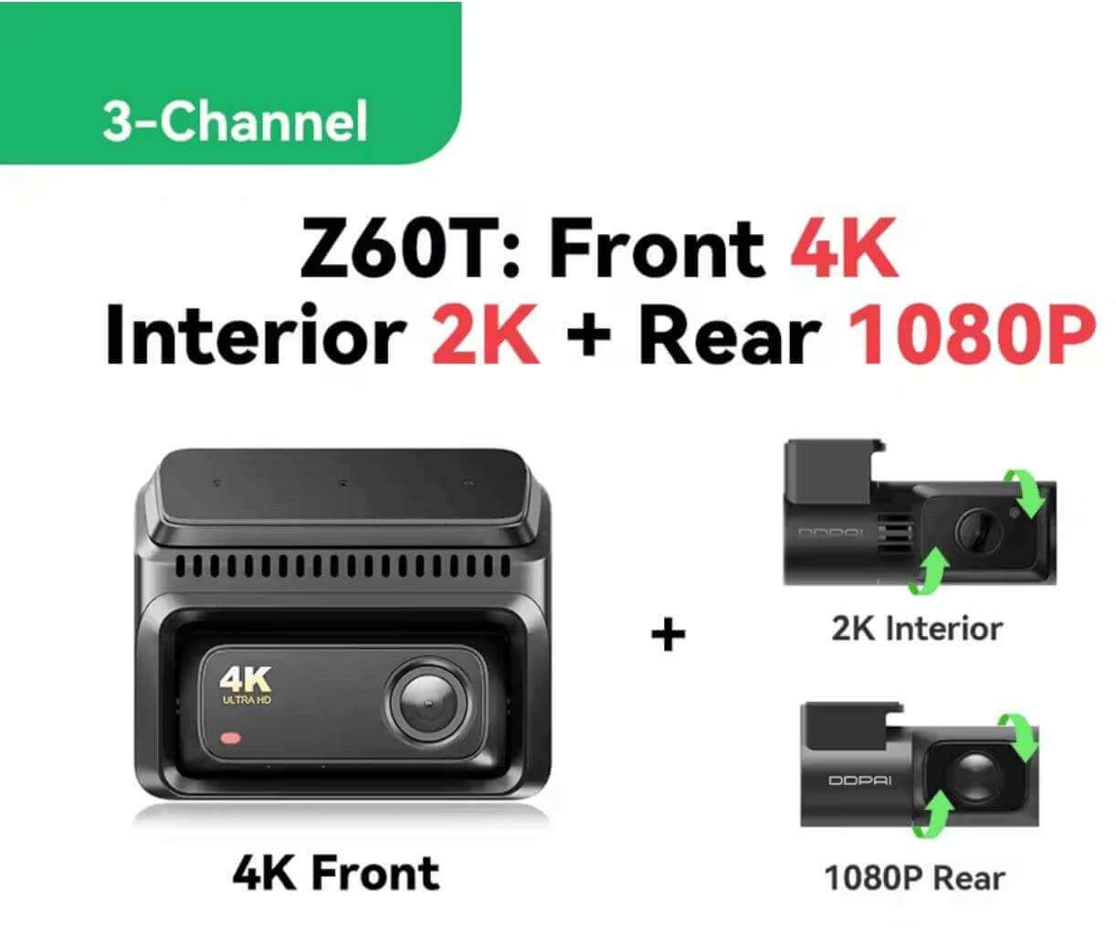 كاميرا السيارة DDPAI Z60T Dash Cam 3‑Channel – تصوير 4K بثلاث كاميرات وحماية ذكية للسيارة